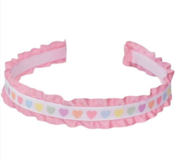 Lolo Headbands and Accessories - Pink Pastel Hearts Double Ruffle Headband